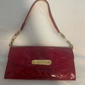 Louis Vuitton red patent leather clutch with removable strap